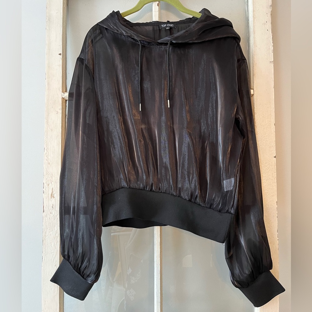 Top Chic sheer black hooded top (L) ! cute , sassy